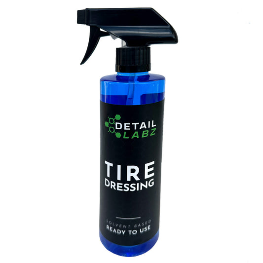 Detail Labz is a silicone solvent-based dressing that is specifically formulated to leave a superior UV and weather resistant finish with a rich, long lasting shine. Perfect for exteriors, making it ideal for restoring tires, moldings, bumpers, vinyl trim & tops, and plastic surfaces. Apply with sprayer, let soak and wipe down.