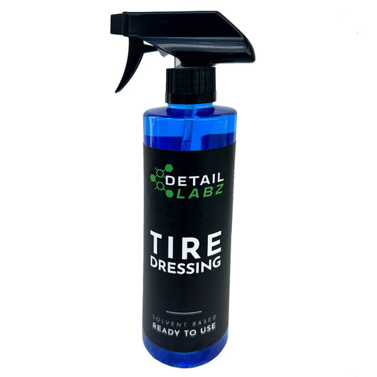 Detail Labz is a silicone solvent-based dressing that is specifically formulated to leave a superior UV and weather resistant finish with a rich, long lasting shine. Perfect for exteriors, making it ideal for restoring tires, moldings, bumpers, vinyl trim & tops, and plastic surfaces. Apply with sprayer, let soak and wipe down.