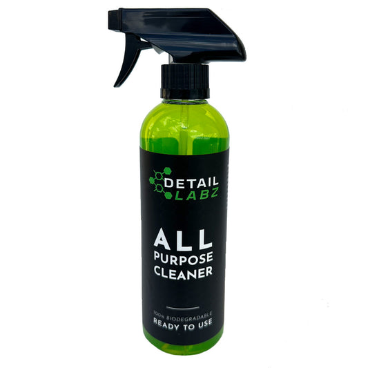 Detail Labz All Purpose Cleaner is a highly concentrated, heavy-duty, all-purpose cleaner with a rich fresh & clean scent. Specifically formulated to break down the toughest dirt, love bug residue and grease buildup, but gentle enough when diluted to clean body panels, interior components, and even leather! Keep hard and soft surfaces in their prime with this biodegradable non-caustic, top performance all-purpose cleaner.