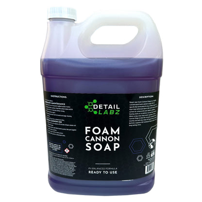 Detail Labz Foam Cannon Soap is a highly concentrated foam cannon soap that is specifically formulated to lay a thick layer of foam that will break down dirt and lubricate the surface to remove dirt and debris without leaving swirls or scratches caused by friction. When using a two step wash system, Foam Cannon Soap is ideal for ceramic maintenanve washes and will also rinse off spot-free to leave behind a superior UV resistant finish with a rich, long lasting shine.